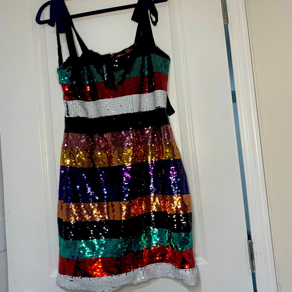 Brand NEW Lea & Viola Sequin Colorful Mini Dress With Stripes